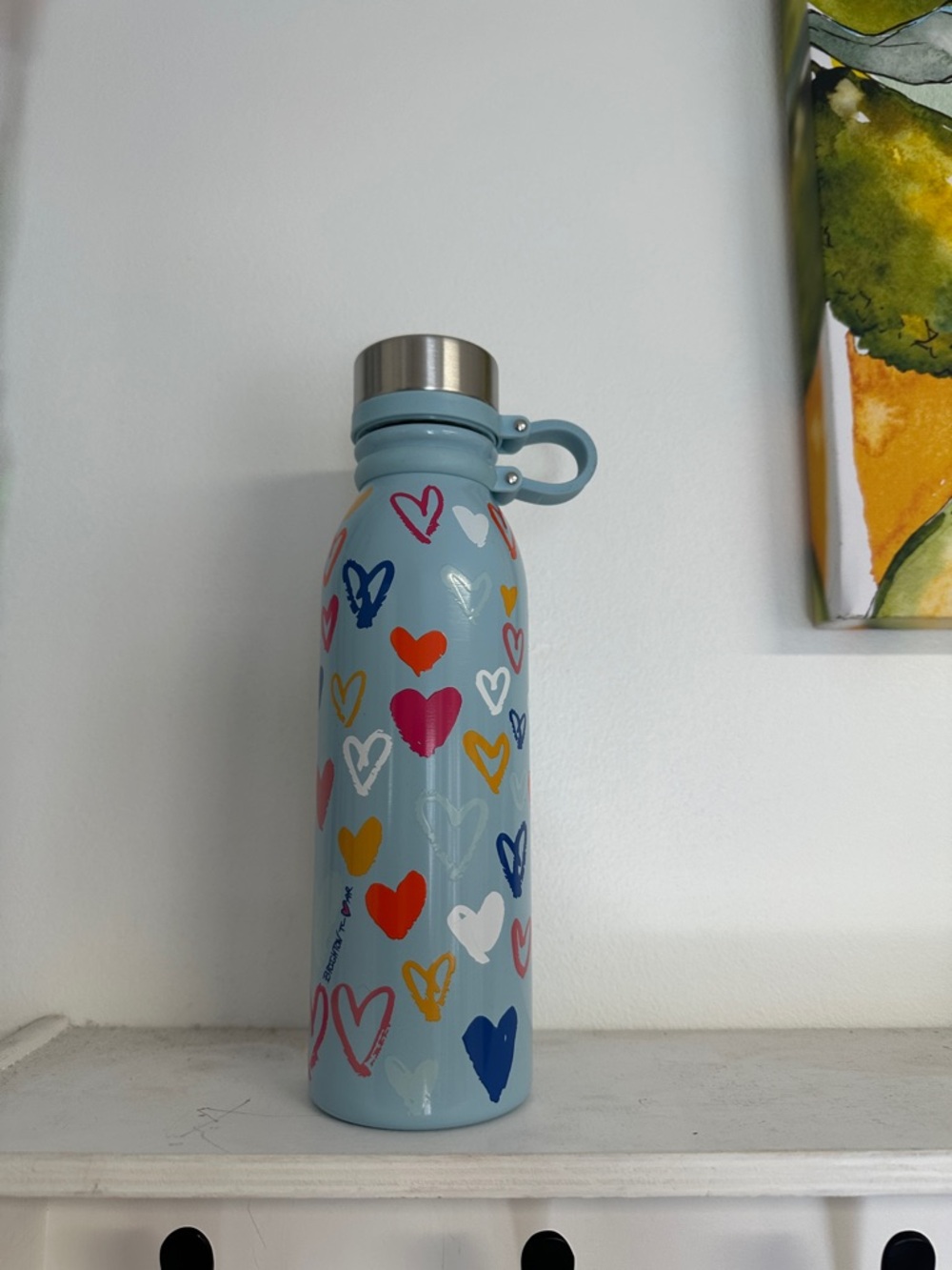 Brighton Light Blue Water Bottle with Multicolor Hearts